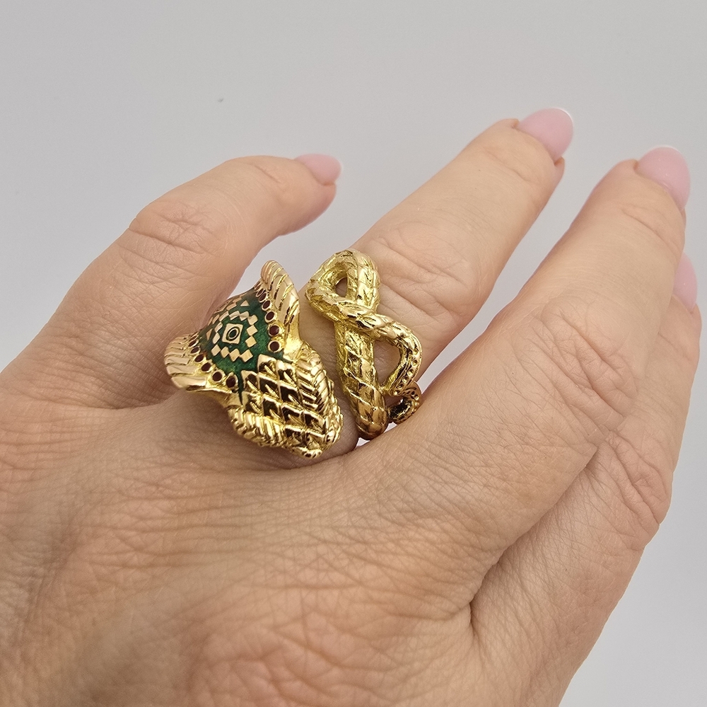 Vintage Alexis Bittar 18K Yellow Gold Polychromed Enamel & Ruby Cobra Ring - Picture 9 of 15